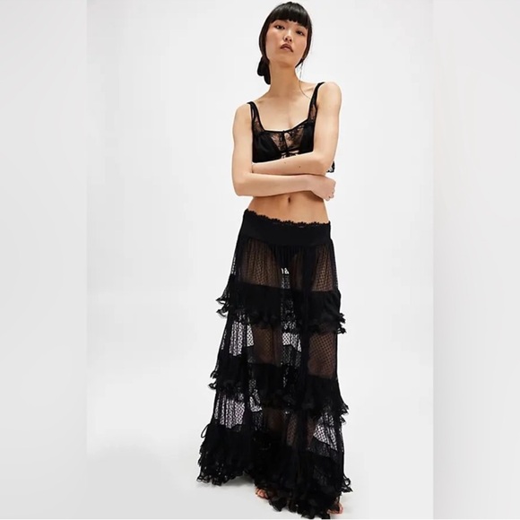 Free People Intimately Black Sheer Lace Maxi Skirt size S - Picture 1 of 17